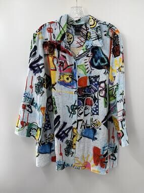 Ali Miles Women’s 3/4 Sleeve Button Up Tunic Faux Zipper Back Detail Size Large